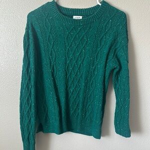 J. Crew Green Crew Neck Cable Knit Sweater